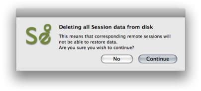 Delete selected session This removes the session from the disk once it has been removed your connection partner can no longer request Restore data for this session.
