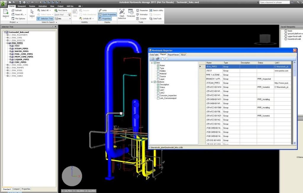 The Navistools Reporter is an plug-in tool for Navisworks users that increases the value of published Navisworks models by providing report generating functionality.