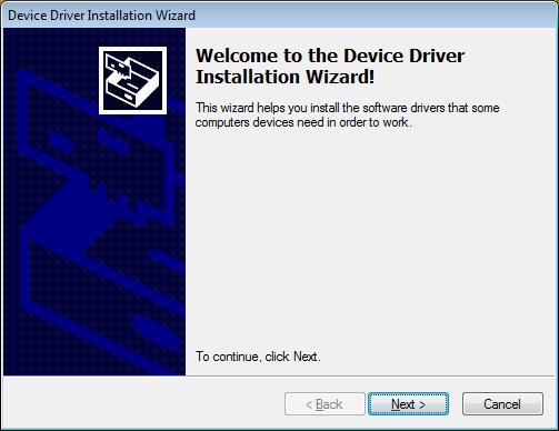 9 4. Click Yes to continue. The Device Driver installation Wizard will be displayed. Figure 7.