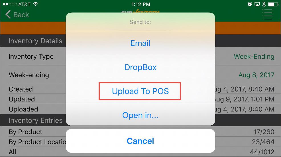 Tap Upload to POS. On your POS, make sure SubwayPOS is running and then press the F9 key to open the SubVentory window. Make sure the Inventory tab is active. Click on the Load button.