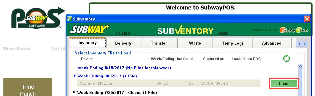 Remove the test inventory from SubwayPOS, use the SubVentory feature Reset Inventory.