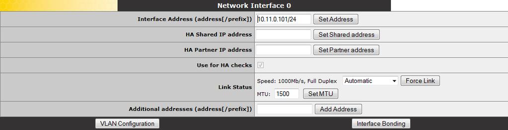 Figure 8-1: Network Interface options The Use for Default Gateway checkbox is only available if the Enable Alternate GW support is selected in the Network Options screen.