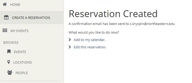 After completing the reservation, yo will be sent to the Reservation screen.