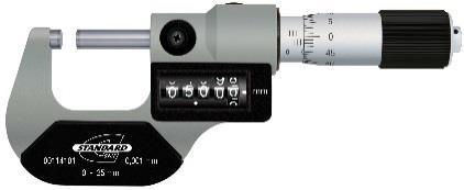 EXTERNAL MICROMETER WITH DIGITAL COUNTER High-resolution analogue counter for error-free readout. Carbide-tipped measuring faces. Counter resolution to 0,001 mm. Micrometer head resolution to 0,01 mm.