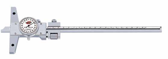 Depth calipers with dial, metric Solid stainless steel construction. Silky smooth sliding within the entire range. Supplied in a suited case with inspection report. White dial face.