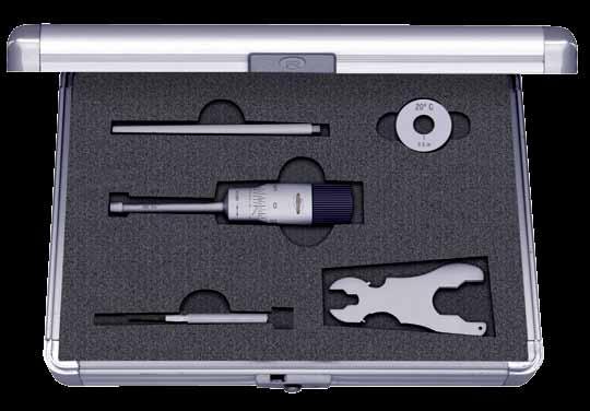 Three-point internal micrometers, inch Application range 0,275 in to 4 in. Measure close to the bottom of blind bores. Allow access to deep holes using an extension delivered in standard.