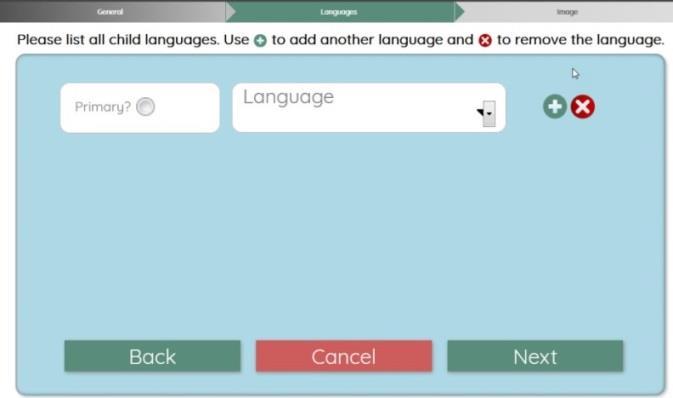 On the next screen, click Primary and select a language by clicking on the drop-down arrow and scroll down the list of languages to find the primary language or start