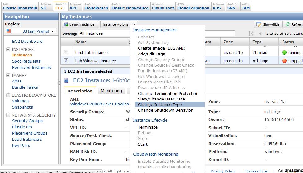 Change the Instance Type Did you know that you can change the instance type that an AMI is running on? This only works with EBS-backed instances (what we re running here).