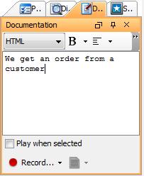Documenting model element You can type in the textual description to your shape by opening the Documentation Pane at the