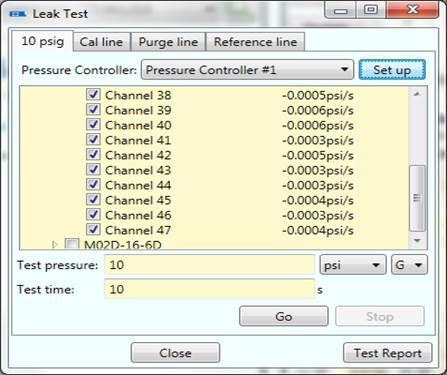 This is then repeated for each channel sequentially. When all channels are complete, the leak rates for all measured channels are displayed.