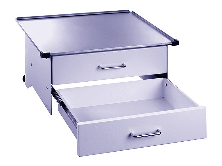 protection SHELF WITH 2 DRAWERS stainless steel,  load capacity: 40 kg Z 2N0 753 2 with 2 clamps for wall rail 25 x