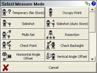 Survey Methods Menu Survey Methods Menu This menu contains functions pertaining to measuring, instrument setups and shot methods.