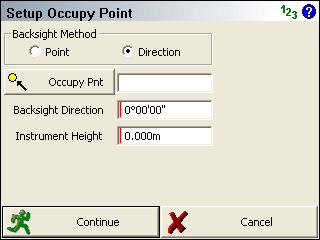 Survey Methods Menu Occupy Point Main Menu Survey Methods Occupy Point Use this command to specify the instrument location and orientation.