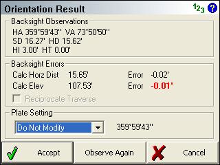 Survey Methods Menu When you re ready to measure to the backsight, press the Measure button on the instrument toolbar.