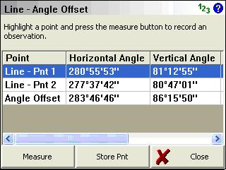 Survey Methods Menu stations. Measure Points When you start line angle offset command, you will see an empty list.