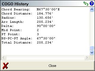 FieldGenius 2008 v3.2.0 When you use the COGO history command a viewer will open displaying the results of your COGO calculations. This is a read only file and no changes can be made to it.