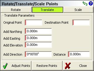 FieldGenius 2008 v3.2.0 Translate Use this option to specify a shift to a point or group of points.
