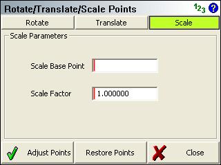 Calculations Menu Scale You can scale a group of points using the scale option. Scale Base Point This will be the base point for the scaling and all points selected will be scaled from this point.