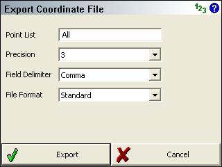 Import/Export Menu ASCII Coordinate File Export Main Menu Import/Export ASCII Coordinate File Export Use this option to export a coordinate list from the current file.
