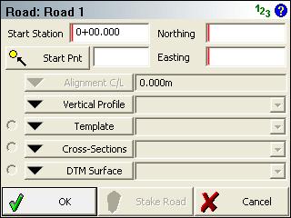 Road Reference Road Settings The road settings screen is used to help you create, review or modify road elements.