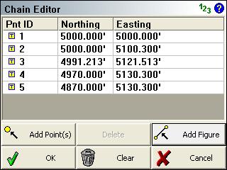 FieldGenius 2008 v3.2.0 You can also add points individually by using the Add Points(s) button. Press OK to save the chain, press Cancel to exit without saving.