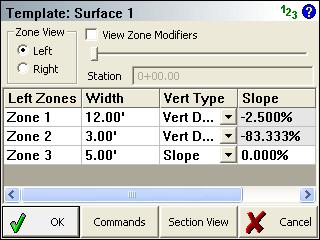 You need to enter a horizontal width distance and then specify how you will be defining the slope for the zone.