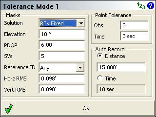 FieldGenius 2008 v3.2.0 GPS Tolerance Modes (Rover) The Rover settings are used to enter information used in computing the position of the rover once the RTK session has begun.