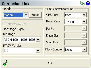 GPS Reference GPS Correction Link The link settings are used to configure the radio or GSM link from the reference station to the rover. The mode will vary depending on your receiver type.