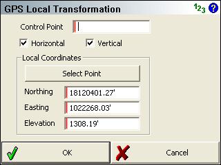 FieldGenius 2008 v3.2.0 Example: You've localized to a local system using a one point transformation so you can visually see in the map where your other points should be.