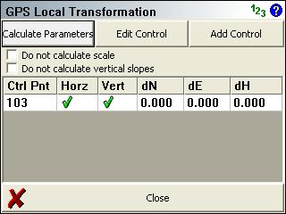 GPS Reference Figure 9: FieldGenius Control Point Pair Definition Select the Calculate Parameters button to have FieldGenius calculate new transformation parameters based on the control pair that has