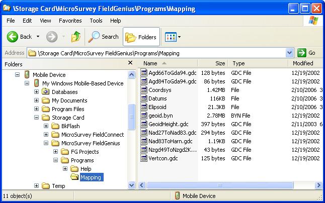 FieldGenius 2008 v3.2.0 Transferring Data The final step in creating sub grids is transferring the entire contents of the defined export path (Section A) to the data collector.