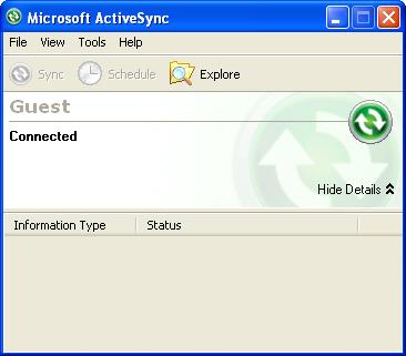 ActiveSync should now display as shown below: You are now ready to move on to the MicroSurvey Transfer Program section.