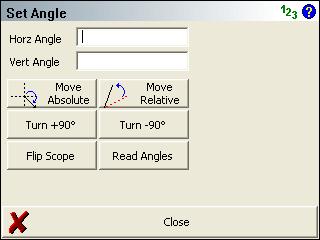 FieldGenius 2008 v3.2.0 Set Angle You can access this screen by pressing the Set Angle button on the instrument settings toolbar.