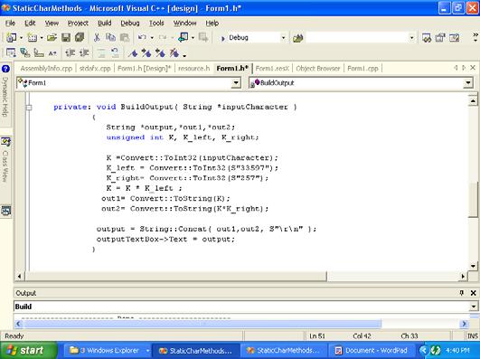 (d) Recovered secret program seen in the window of Microsoft Visual C ++