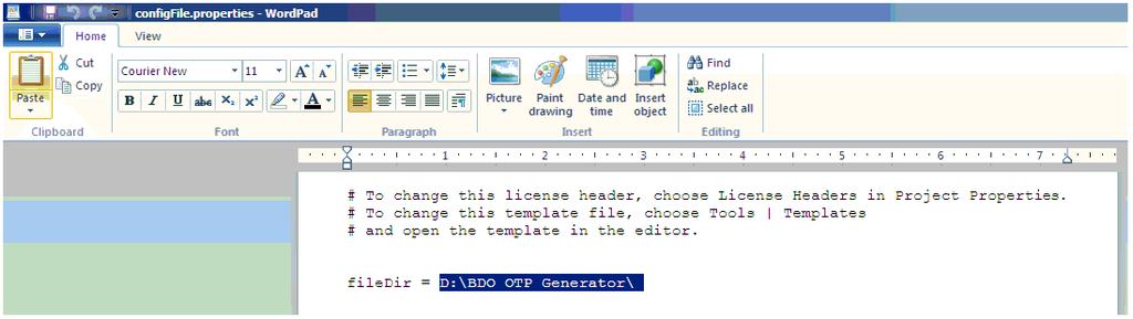 Copy the directory path where the BDO OTP Generator was extracted. 5.