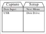 USB Online Setting Press mode button, select USB, then press menu options to select PC Cam or Disk