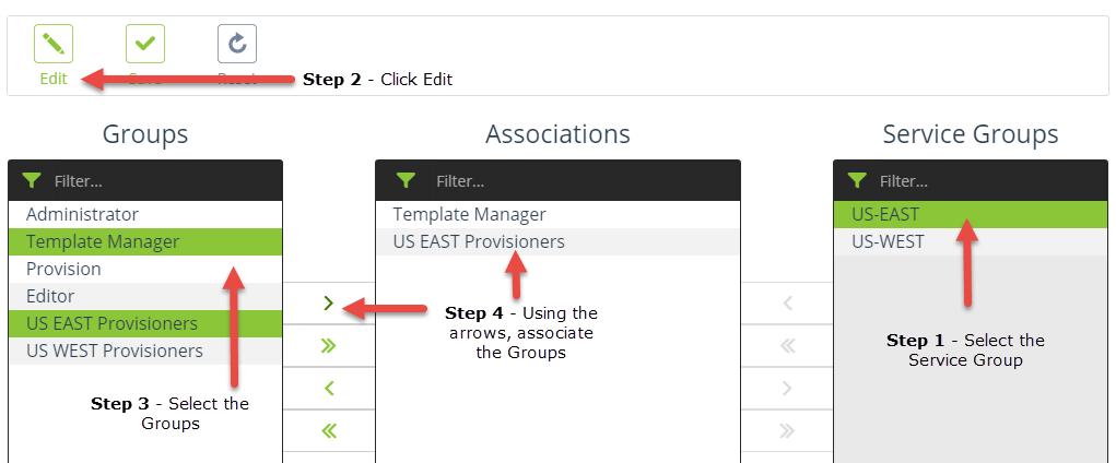 7.9 Assigning Access to Service Groups in akkadian Provisioning Manager Express 4.8 As covered in Section 6.