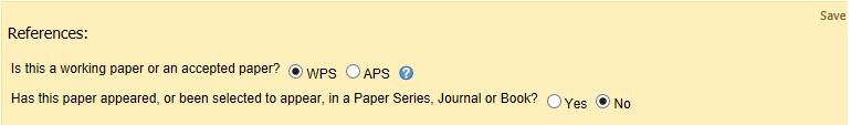 SECTION 5: References 1. Highlight and click "Working Paper Series" to expand the References section 2. In the References section identify the paper as a working paper or as an accepted paper.