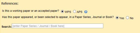 A search field will then appear. Enter the name of your working paper series or the journal name (or a portion of it) into the search field.