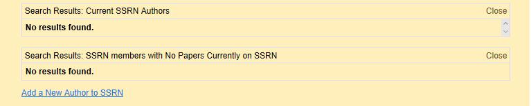 4. If you do not find who you are looking for in the "Current SSRN Authors" list, look through the "SSRN members with No Papers Currently on SSRN" list to see if your co-author has an account with