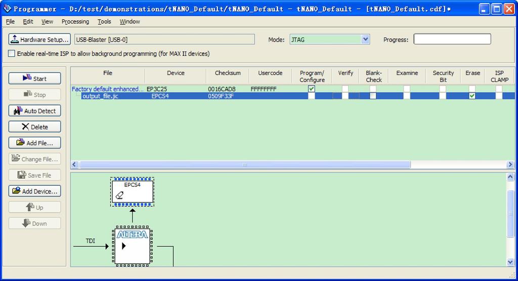 Figure A7 Erasing setting in Quartus II programmer window 5. Click Start to erase the serial configuration device. 5.2 Revision History Version V1.