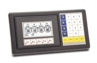 display, five user defined keypad function buttons, and five user defined LED's 3.1" STN monochrome LCD, graphical characters 128 (W) x 64 (H) dots 2 colors (normal / inverse) 2.789 (W) x 1.