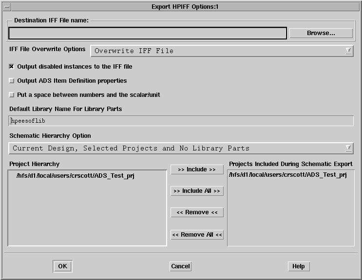 Exporting IFF Schematic Files from ADS Selecting Export IFF Options This section describes the choices available in the schematic Export IFF Options dialog box.