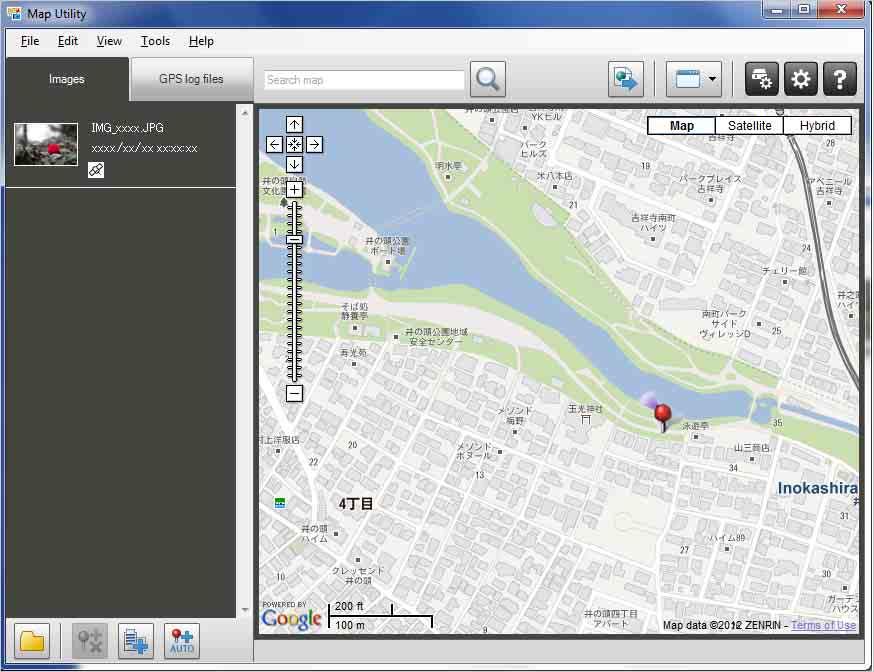 Viewing Image Location Information Import images into Map Utility and view location information. In the main window, select the [Images] tab and click the [ ] button.