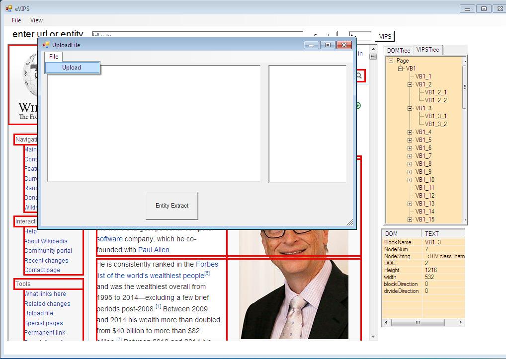 Fig. 9. GUI for the upload of text file The extracted entities can be seen in the right side of the window of the below screen.