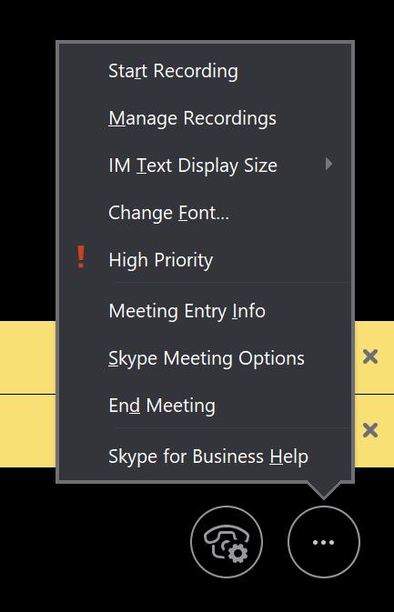 Click on More Options to display other meeting settings: Start Recording: this lets you record your meeting including presentations, chat, audio and video.
