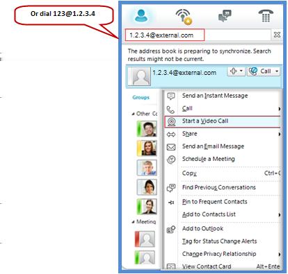 Making Video Calls between Lync Clients and H.323 Devices Figure 13: Starting a video call to an H.