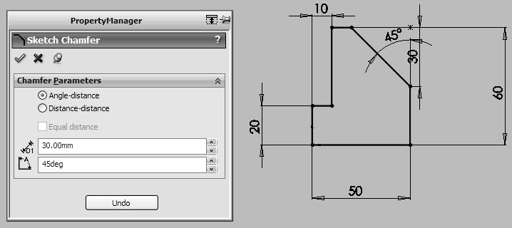 Geometric Construction Tools Figure 2-17 Chamfer tool Offset The Offset tool is used to draw entities