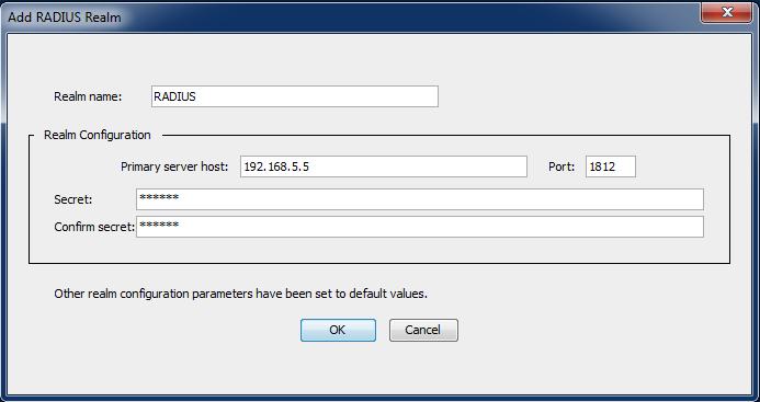 Create a RADIUS Authentication Realm 1. Browse to the Configuration tab > Authentication > RADIUS. 2. Click the RADIUS Realms tab and click New. The Add RADIUS Realm dialog displays. 3.