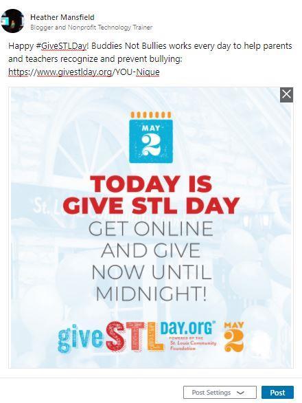 On #GiveSTLDay: Get Focused Post on LinkedIn a minimum of 3X.